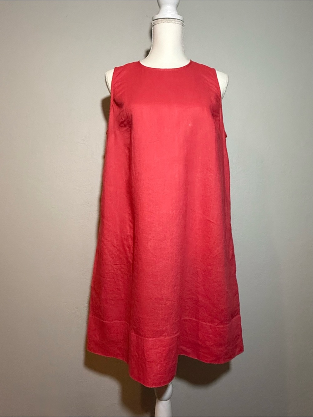 Boden- Rae Linen Mini Dress, Bright Coral Red, pockets, Linen ,Sleeveless Sz.10L